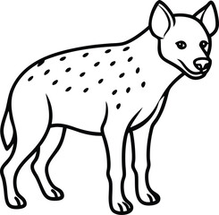 Black and White Illustration of a Standing Spotted Hyena

