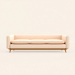 Obraz premium Minimalist light peach sofa with a wooden base, soft cushioning, and clean lines against background