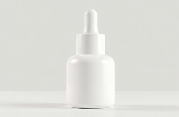 White matte jar of serum with a pipette, pastel colors, isolated on white light background, clean beauty 