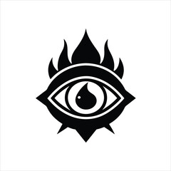  Eye with Flames Logo Silhouette Vector Design on White