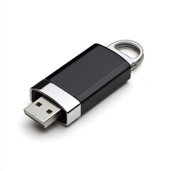 Black USB flash drive with metal keyring