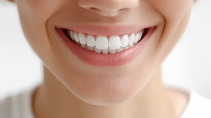 Obraz premium Bright Smile: Close-up of a person's bright, healthy smile, showcasing straight, white teeth and pink gums. A perfect image for dental care, beauty, and overall well-being.