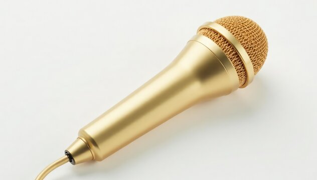 Close-up shot of a gold microphone isolated on white , gold, mic