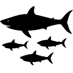 different shark silhouette vector isolated on white background