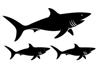 Obraz premium different shark silhouette vector isolated on white background