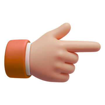 3d render Cartoon character hand pointing gesture. Business clip art isolated on white background. Plastic style icon