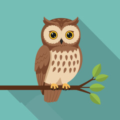 Owl perched on a branch in flat design style vector art
