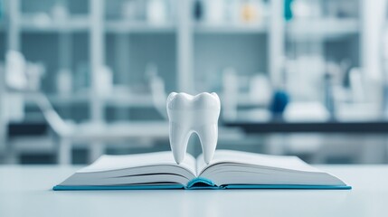 Dental conceptual photo with model tooth on an open book