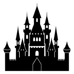 Obraz premium Majestic Fantasy Castle silhouette vector isolated on white background