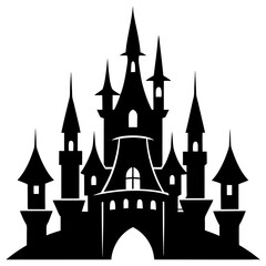 Obraz premium Majestic Fantasy Castle silhouette vector isolated on white background