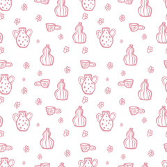 Seamless vector pattern with ceramic objects