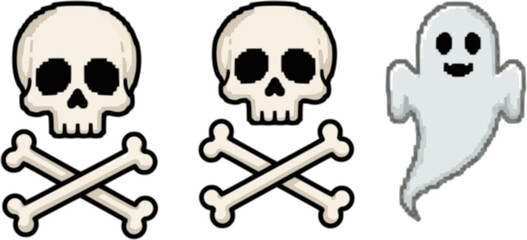 skull vector halloween pixel crossbones ghost icon logo doodle cartoon character illustration symbol design clip art
