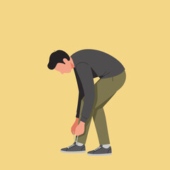 Man bending down tying shoes in flat, minimal style vector art