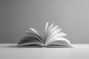 single open book on white minimalist desk is surrounded by ample copy space symbolizing personal reflection
