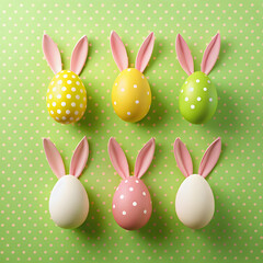 Easter Bunny Eggs on Green Pastel Background