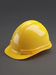 Fototapeta premium Yellow hard hat safety equipment for construction worker protection on gray background studio shot