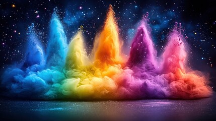 Cosmic Rainbow: A vibrant explosion of color resembling a nebula or mountain range, captured with stunning detail and dynamic lighting.  A mesmerizing abstract art piece.