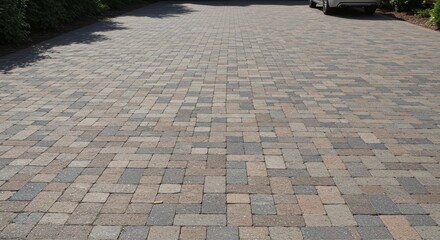 Fototapeta premium Durable Block Paving Driveway Installation - Enhance curb appeal with a long-lasting, visually appealing block paved driveway. Symbolising strength, , elegance, durability and sophistication