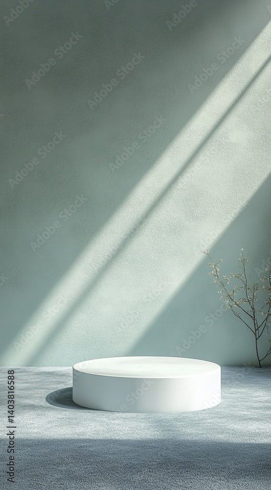 Poster circular platform illuminated by soft light in a minimalist setting exuding calmness and simplicity 