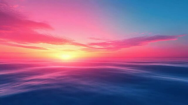 Serene sunset over the ocean with vibrant pink and blue hues  