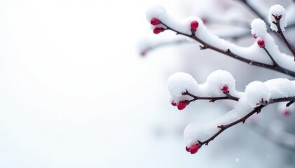 Snow covered branches on a bright white background , nature, peace, snowy