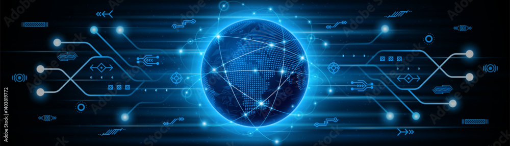 Aufkleber Global connection network background. World map. High-speed internet technology concept or fast wireless data transmission. modern internet network connection technology background	