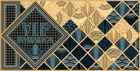 Vip invitation banner in art deco style, vector illustration