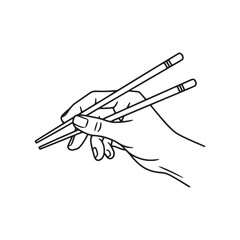 Hand Holding Chopsticks Line Art - Vector Illustration