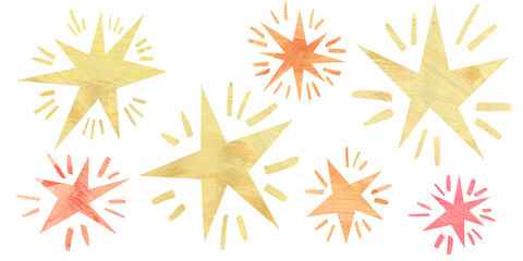 paper cut collage, a collection of stars in a childish style with a texture of painted paper.