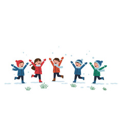 Fototapeta premium Children playing joyfully in snow, flat design, cheerful vector illustration