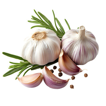 Garlic cloves rosemary and peppercorns culinary herbs and spices