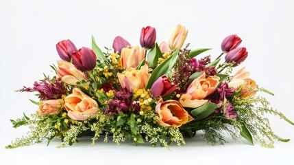 Obraz premium Arrangement of Pink Tulips and Greenery Creating a Vibrant Floral Display Suitable for Various Occasions