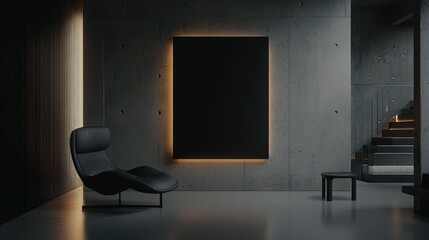 A modern interior showcases a minimalist design with furniture