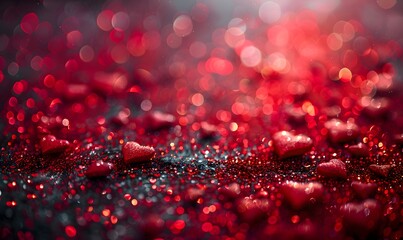 Sparkling Red Hearts and Glittering Background for Valentine's Day Themes