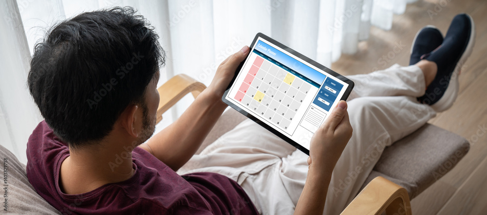 Wall mural calendar on computer software application for modish schedule planning for personal organizer and on