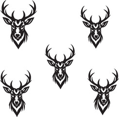 Deer Head Vector Silhouettes &ndash; Tribal Stag Logo Set for Tattoos, Emblems, and Hunting Design
