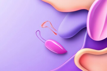 Colorful Abstract Design Featuring Makeup Items and Smooth Waves in Shades of Purple and Peach