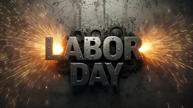 Labor Day Celebration with Sparks and Gears on Metallic Background   - Powered by Adobe