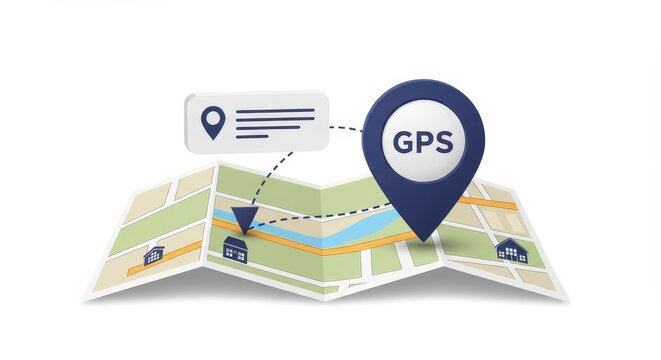 GPS Navigation Pointer Illustration Map - GPS navigation, location tracking, pinpoint address, map directions, travel route. Symbolizing ease of navigation, precise location, journey planning