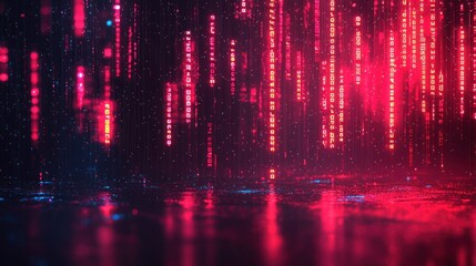 Fototapeta premium Digital Rain: Abstract Cyberpunk Red Binary Code Stream