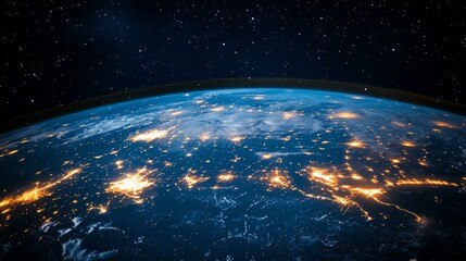 Obraz premium Earth from space showing Earth from space at night with glowing city lights and global network. Earth viewed from space at nighttime.