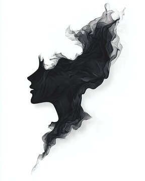 recommend clip art: Abstract smoke woman silhouette in abstract smoke design with flowing abstract smoke effect. Elegant silhouette of a woman in abstract smoke.