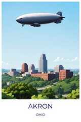Naklejka premium Akron Ohio United states Travel Poster Illustration Print Decor Gift Canvas Wall Art Gift