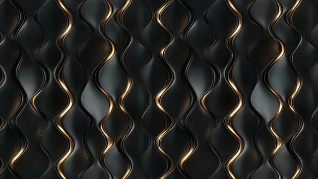 Elegant black and gold curved wave pattern in seamless animation.