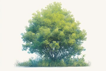 Obraz premium Lush green shrub with a rounded canopy and tufts of grass at the base