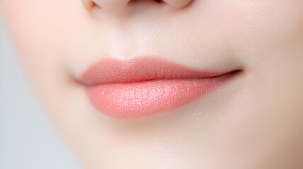 Naklejka premium Close-Up of Soft Pink Lips with Subtle Shimmer