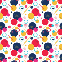 A captivating abstract pattern with circles and lines in a variety of colors. The design exudes a modern and playful vibe, ideal for contemporary art and design projects.