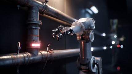 Robotic Arm Welding High-Pressure Industrial Water Pipe with Sparks and Valve Interaction