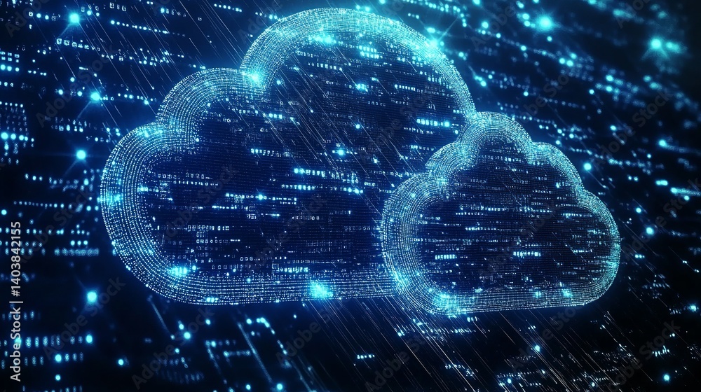 Poster cloud computing technology digital network data storage and security system abstract background conc