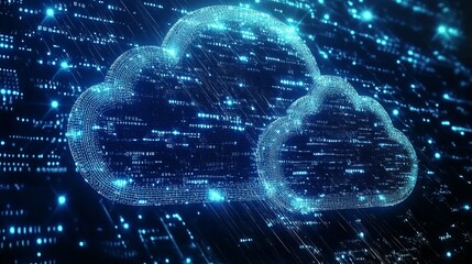 Cloud computing technology digital network data storage and security system abstract background concept